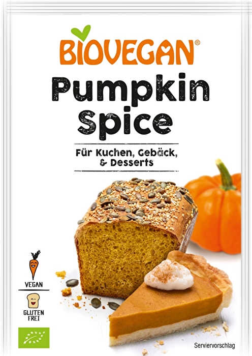 Zaubere dir mit dem Pumpkin Spice von Biovegan einen wunderbaren Kuchen oder einen herrlich winterlichen Chai Latte.