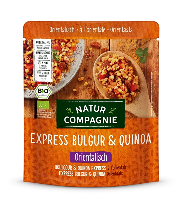 Express Bulgur & Quinoa Orientalisch von Natur Compagnie ist fein würzig und hat eine feine Süße dank der Rosinen.
