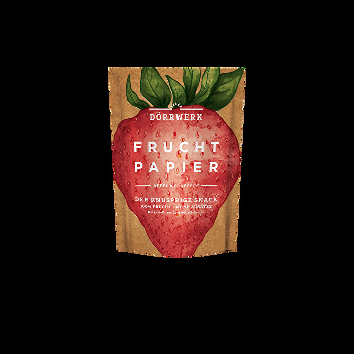 Das zartschmelzende Fruchtpapier Erdbeere & Apfel von Dörrwerk ist hauchdünn, knusprig und vereint geschmacklich das Beste aus saftig-süßen Äpfeln und sonnengereiften Erdbeeren.