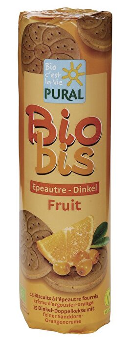 Kekse wie die Biobis Dinkel Fruit mit Sanddorn-Orangencreme von Pural machen uns doppelt glücklich: Die zwei knusprigen Dinkelkekse trennt eine fantastische Schicht fruchtige Creme mit Sanddorn und Orange