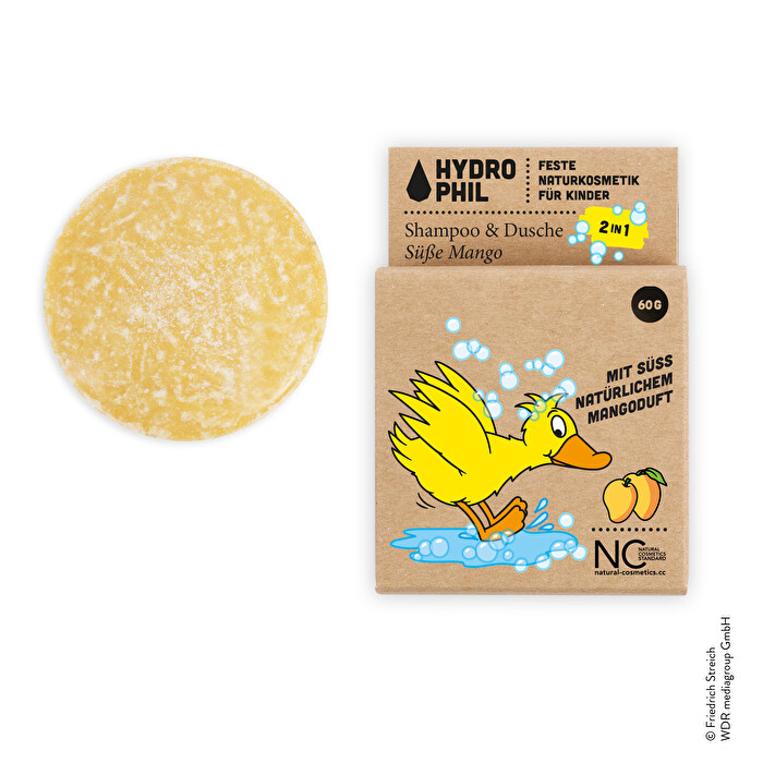 Das 2in1 Kinder Shampoo & Dusche Süße Mango von Hydrophil duftet erfrischend fruchtig nach Mango und sorgt für eine gründliche Reinigung von Haut und Haar - ohne Ziepen.