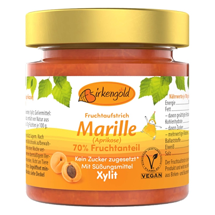 Marille-Aprikose Marmelade mit Xylit von Birkengold günstig bei Kokku im Veganshop kaufen!