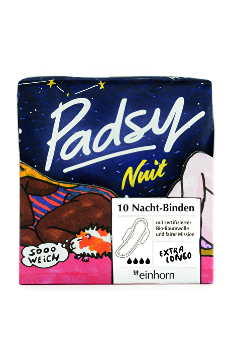 Die Nacht-Binden Padsy Nuit von Einhorn sind extra lang und extra weich.