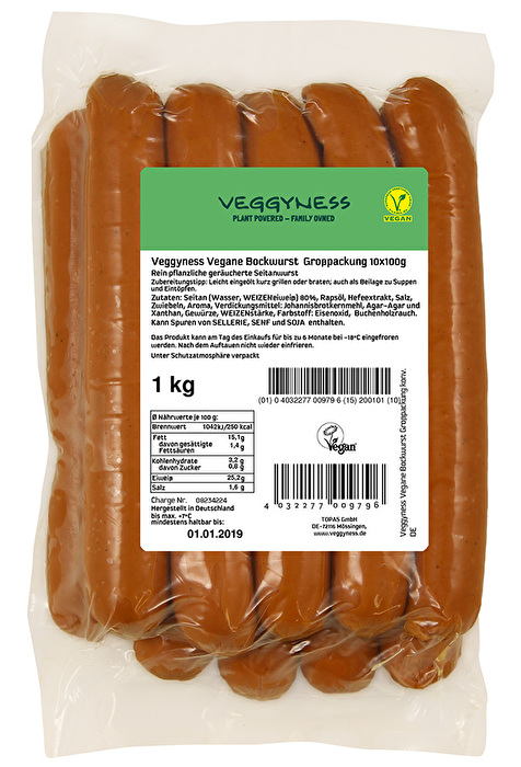 Die Vegane Bockwurst im Großpack (10x100g) von veggyness ist ideal für Familien, WG's oder die Gastronomie.