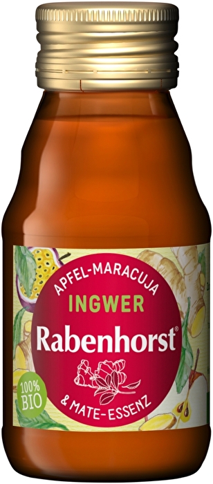 Ingwer Mate Shot von Rabenhorst gibt dir mit erfrischendem, leicht-scharfem Ingwer in Kombination mit Mate-Essenz und Bio-Mehrfruchtsaft einen Frischekick, der belebt und wach macht.