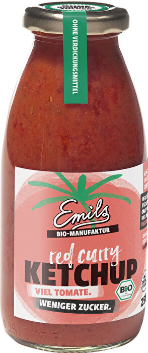 Edler roter und gelber Curry und super tomatiger Ketchup: Der RedCurry Ketchup von Emils Bio-Manufaktur ist der neue Star am Ketchuphimmel.