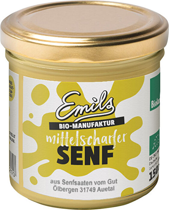 Der mittelscharfe Senf von Emils Bio-Manufaktur schmeckt besonders aromatisch und kommt dabei ohne einen einzigen Zusatzstoff aus.
