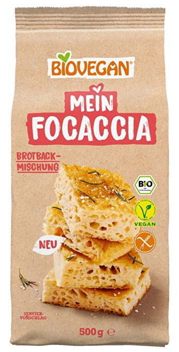 Mit der Mein Focaccia Backmischung von Biovegan zauberst zu in Windeseile ein herrlich luftiges Brot, das du nach Belieben mit Kräutern, Oliven oder Tomaten verfeinern kannst.