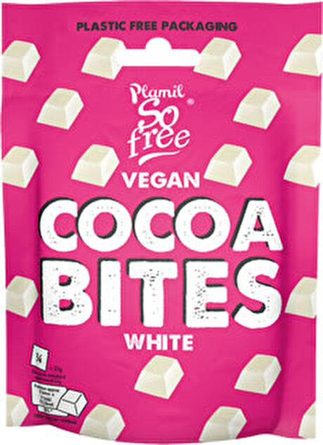 So Free White Cocoa Bites Weißes Konfekt von Plamil - das sind mundgerechte Stücke zartschmelzender weißer Schokolade.