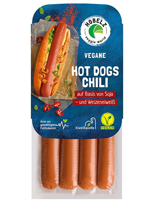 Diese Chili Hot Dogs von Hobelz erhalten ihre Schärfe von Chili und getrockneter Paprika - für alle die es pikant mögen.