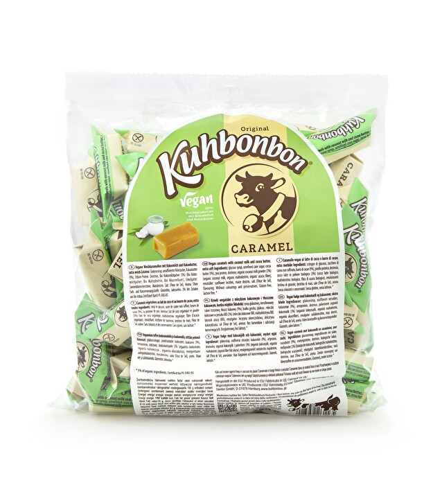 Die beliebten veganen Karamell Bonbons von Kuhbonbon gibt es endlich auch in der 750g Großpackung.