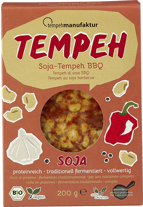 Der natürlich gereifte Tempeh BBQ von Tempehmanufaktur wird alle Fans deftiger Gerichte glücklich machen.