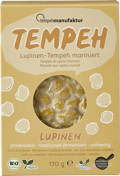 Dass Tempeh nicht immer aus Soja bestehen muss, beweist der marinierte Lupinen-Tempeh von der Tempehmanufaktur eindrücklich!