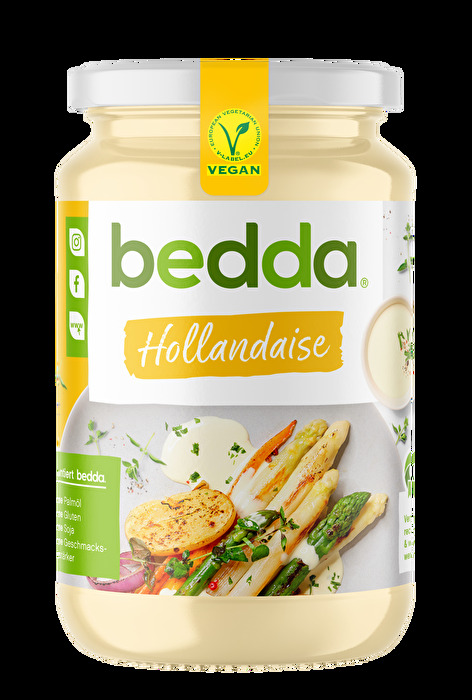 Der cremige Klassiker und Liebling aller Schlemmerfreunde: Die vegane Sauce Hollandaise von Bedda ist mindestens genauso lecker wie ihr tierisches Vorbild, dafür aber gesünder und ohne Tierleid produziert.