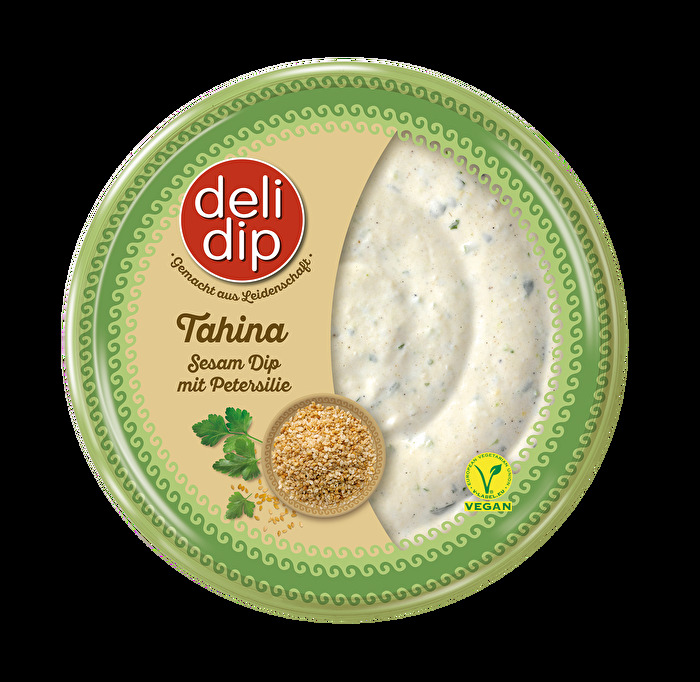 Delidips Tahina ist eine Sesampaste, die gemeinsam mit Knoblauch, Zitronensaft und Petersilie zu einer nussig-frischen Geschmacksexplosion wird.