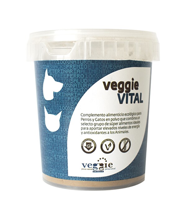 Das VeggieVital von VeggieAnimals ist ein ökologisches Nahrungsergänzungsmittel in Pulverform für Katzen und Hunde.
