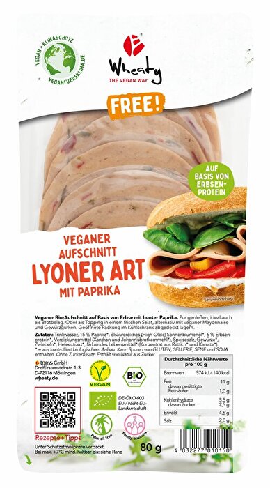 Der vegane Aufschnitt Lyoner Art Paprika von Wheaty ist für alle geeignet, die sich nach ihrer Lieblings Fleischwurst aus alten Zeiten sehnen.