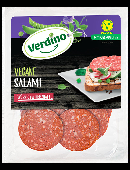 Dank der veganen Salami von Verdino musst du zukünftig nicht mehr auf den deftigen Salami Geschmack auf deinem veganen Sandwich oder deiner Pizza verzichten.