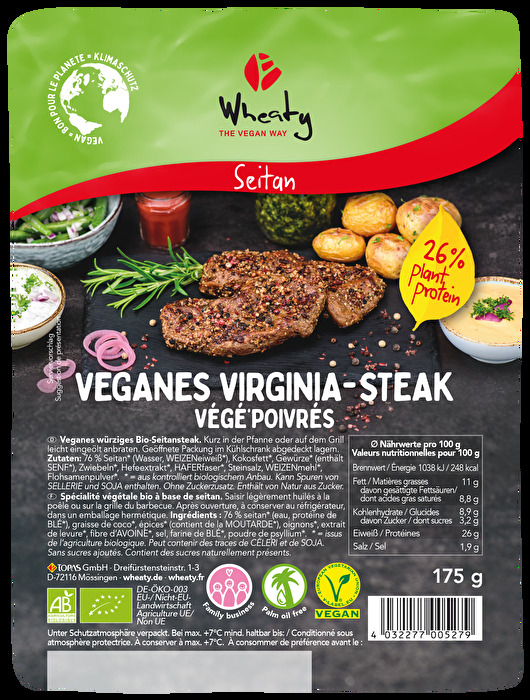 Dieses vergleichend echte Virginia Steak von Wheaty überzeugt mit seiner Optik und Konsistenz auf ganzer Linie.
