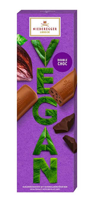 Die vegane Schokolade Double Choc von Niederegger hält was der Name verspricht, denn hiermit bekommst du die doppelte Schoko Ladung geliefert.