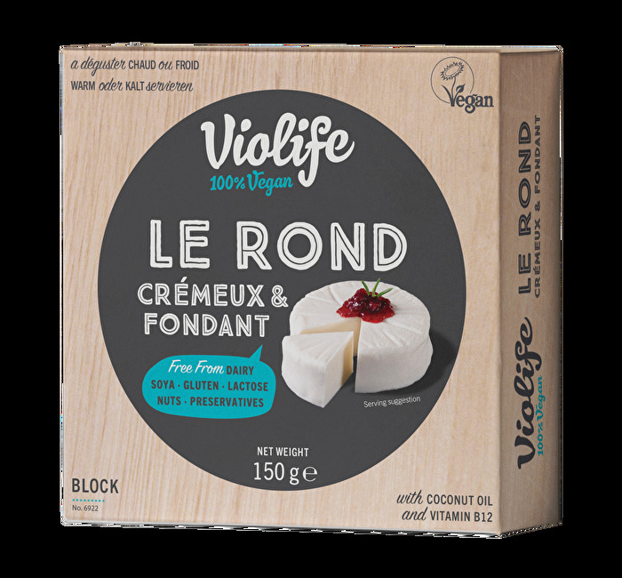 Der Le Rond von Violife ist eine cremige zartschmelzende Alternative zu Camembert auf Kokosölbasis.