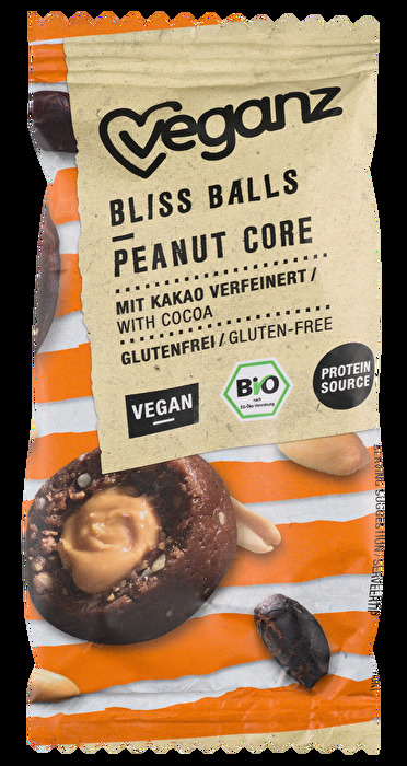 Die Bliss Balls Peanut Butter von Veganz sind köstliche Kakao-Dattelbällchen mit Erdnussmus gefüllt.