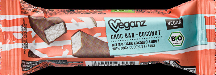 Der Choc Bar Coconut von Veganz hat eine so saftige Kokosfüllung, dass sie auf der Zunge zergeht.
