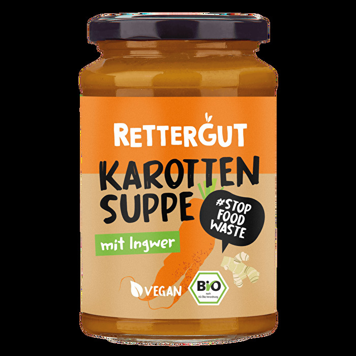 Die Bio-Karottensuppe mit Ingwer von Rettergut sagt der Lebensmittelverschwendung den Kampf an.