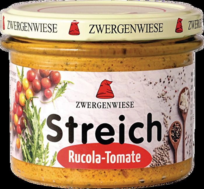 Der Rucola Tomate Streich aus dem Hause Zwergenwiese schmeckt total lecker auf einer frischen Scheibe Brot oder zu einem cremigen Dressing vermischt.