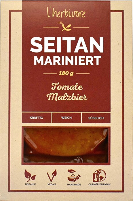 Mit den marinierten Seitanscheiben Tomate Malzbier hat l'herbivore eine ganz exklusive Spezialität gezaubert.