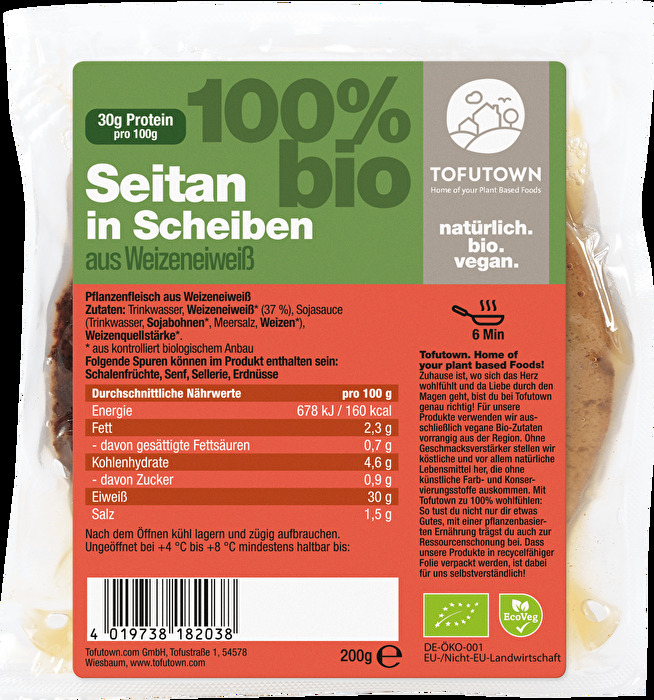 Der Seitan in Scheiben von TOFUTOWN schmeckt nicht nur wunderbar als Fleischersatz, sondern versorgt dich auch noch mit ordentlich Proteinen.