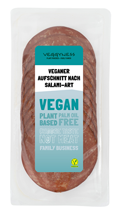 Der Vegane Salami Aufschnitt von veggyness wurde luftgetrocknet und schmeckt würzig-pikant.Der Vegane Salami Aufschnitt von veggyness wurde luftgetrocknet und schmeckt würzig-pikant.