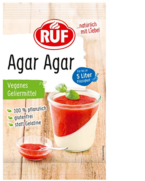 Das Agar Agar von RUF ist eine pflanzliche Alternative zu Gelatine, die aus Algen gewonnen wird.