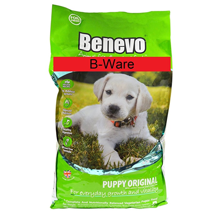 Das Puppy BIG von Benevo im 10kg-Pack ist das perfekte vollwertige Trockenfutter für Welpen, wenn ihr diese vegan ernähren wollt! Zugesetzt werden dem Futter Taurin, Kalzium und L-Carnitin, was ernährungswissenschaftlich gesehen notwendig ist.
