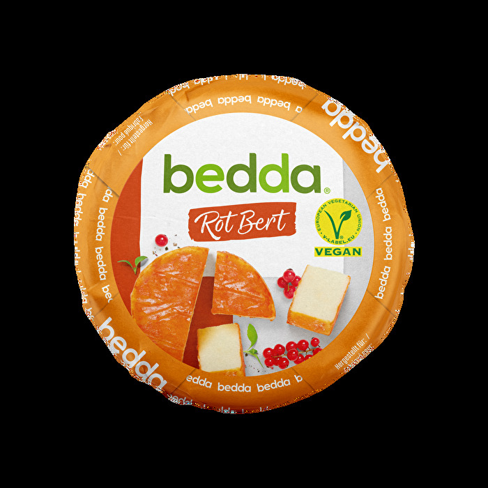 Der Rotbert von bedda ist ein pflanzlicher Käse nach dem Vorbild eines Munsterkäses mit roter Rinde.