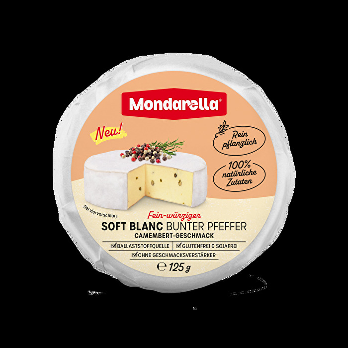 Der cremig-weiche und klassisch-französische Soft Blanc Bunter Pfeffer von Mondarella überzeugt mit seiner feinen Pfeffernote und natürlichen Zutaten, die einen extra würzig-authentischen Geschmack bieten.
