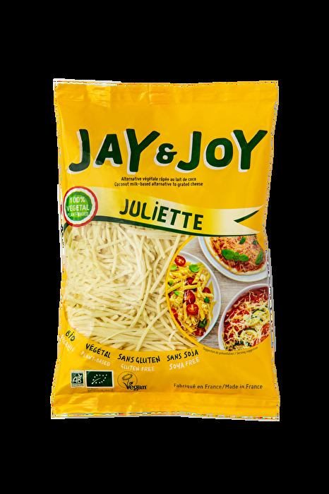 Der Reibeschmelz Juliette von Jay & Joy schmilzt wunderbar auf deiner veganen Pizza und vollendet jedes Pastagericht mit einem vollmundigen Topping.