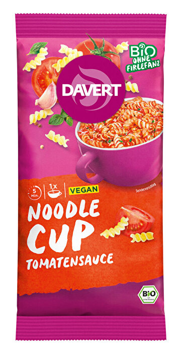 Der Noodle-Cup Tomatensauce von Davert macht dir deine Zwischenmahlzeit ganz leicht.