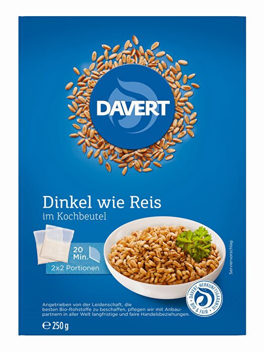 Dinkel wie Reis von Davert hat zum einen hochwertige Qualität, zum anderen kann es vielseitig als Beilage für allerlei Gerichte und Salate verwendet werden.