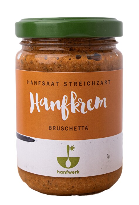 Hanfkrem Bruschetta von hanfwerk ist ein cremig aromatischer Aufstrich auf Hanfbasis, der dir die Sonne Italiens auf dein Brot zaubert.