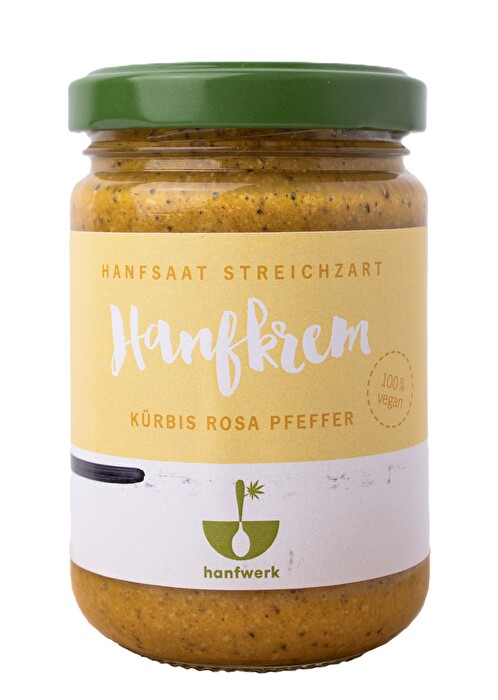 Hanfkrem Kürbis rosa Pfeffer von hanfwerk ist unschlagbar cremig und unschlagbar aromatisch.