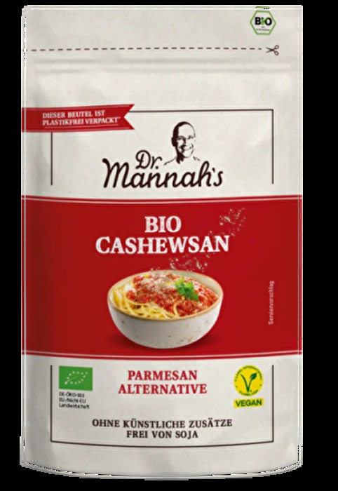 Den Dr. Mannah's Cashewsan als Parmesan Alternative gibt es von Happy Cheeze in bester Bio-Qualität.