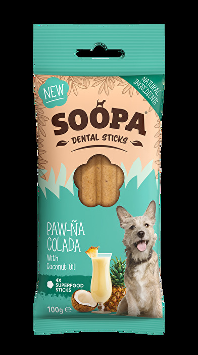 Die Kauknochen Paw-Na-Colada von Soopa kommen mit dem leckeren Geschmack von Kokos und Ananas daher und sind für Deinen Hund mal ein vollkommen anderes Leckerli!