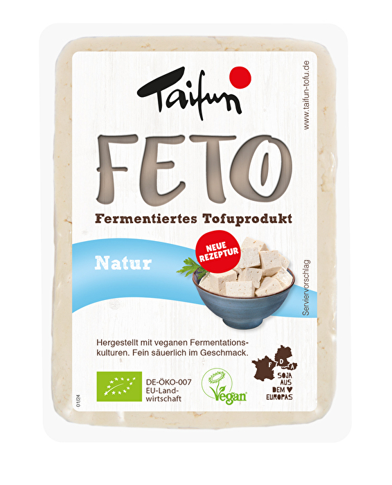 Bei der Herstellung des FeTo Natur von Taifun wird frischer Tofu mit veganen Kulturen fermentiert.