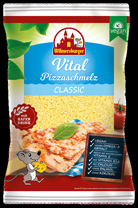 Der Pizzaschmelz Vital Classic von Wilmersburger ist so ziemlich der perfekte Käseersatz für Pizzen und Gratins. Der leicht schmelzende Käseersatz ist auf der Pizza optisch und geschmacklich nicht mehr von echtem Käse zu unterscheiden.