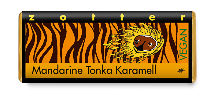 Bei Mandarine Tonka Karamell von Zotter trifft bestes Marzipan auf karamellisierten Zucker und Mandarine.