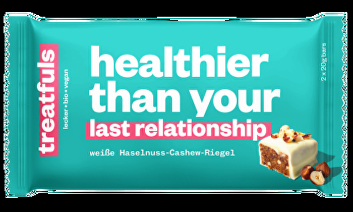 °healthier than your last relationship° Haselnuss-Cashew-Riegel von treatfuls jetzt günstig bei kokku-online.de kaufen.