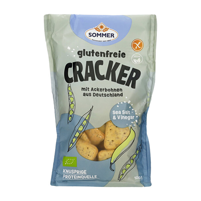 racker Sea-Salt & Vinegar von Sommer – Glutenfreies Knabbergebäck aus deutschen Ackerbohnen, verfeinert mit Meersalz, fruchtigem Essig und aromatischem Sesam. Rein pflanzlich, glutenfrei und einfach lecker!