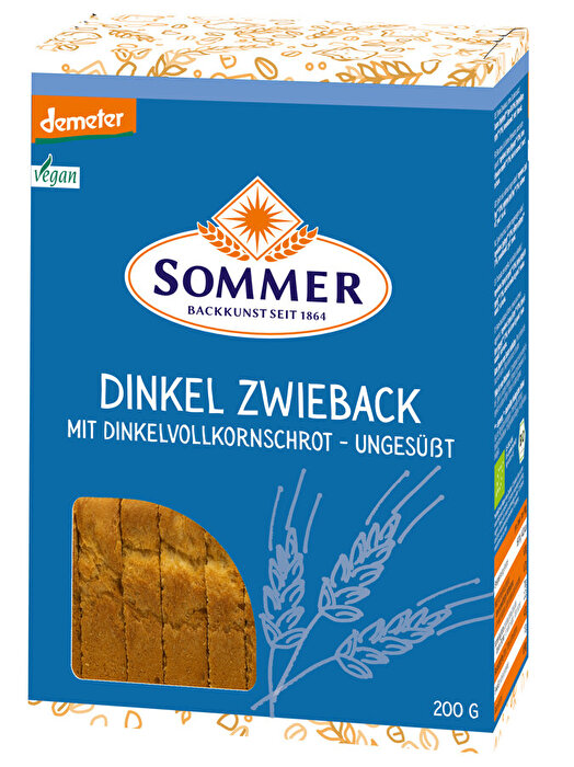 Dinkel Zwieback von Sommer – Ein Klassiker in veganer Variante, ohne zugesetzten Zucker und goldgelb gebacken. Der perfekte knusprige Genuss!