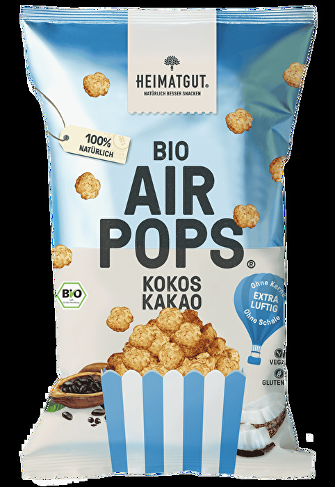 Die Bio AirPops Kokos-Kakao von Heimatgut verzaubern deine Geschmacksnerven mit ihrer luftig-leichten Konsistenz und einer köstlichen Kombination aus Kokos und Kakao. Ein Snackgenuss der besonderen Art!